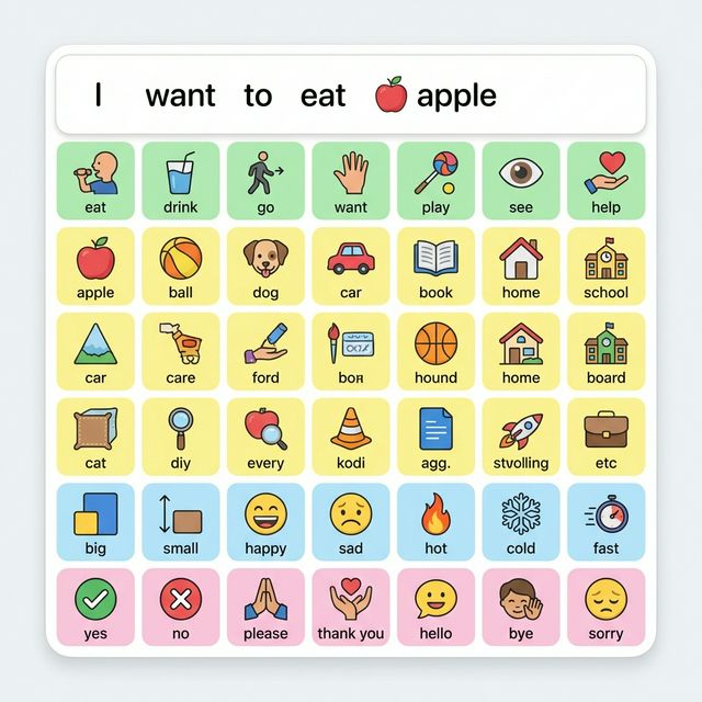 SpeakPad AAC application interface on a tablet