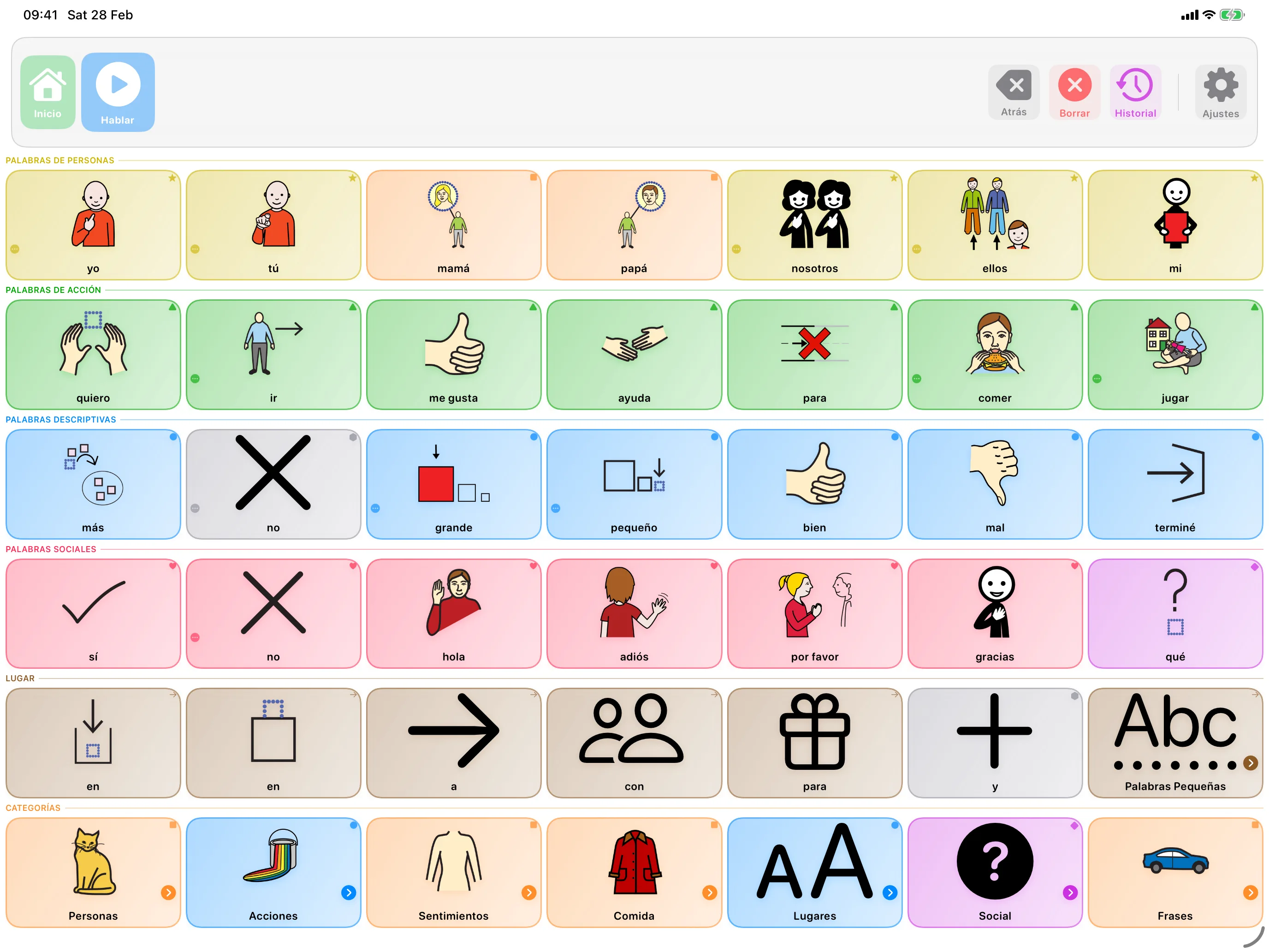 Interfaz del tablero de comunicación de SpeakPad