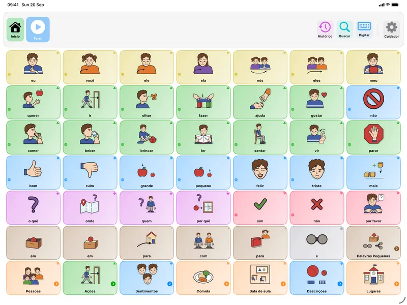 Interface da prancha de comunicação do SpeakPad