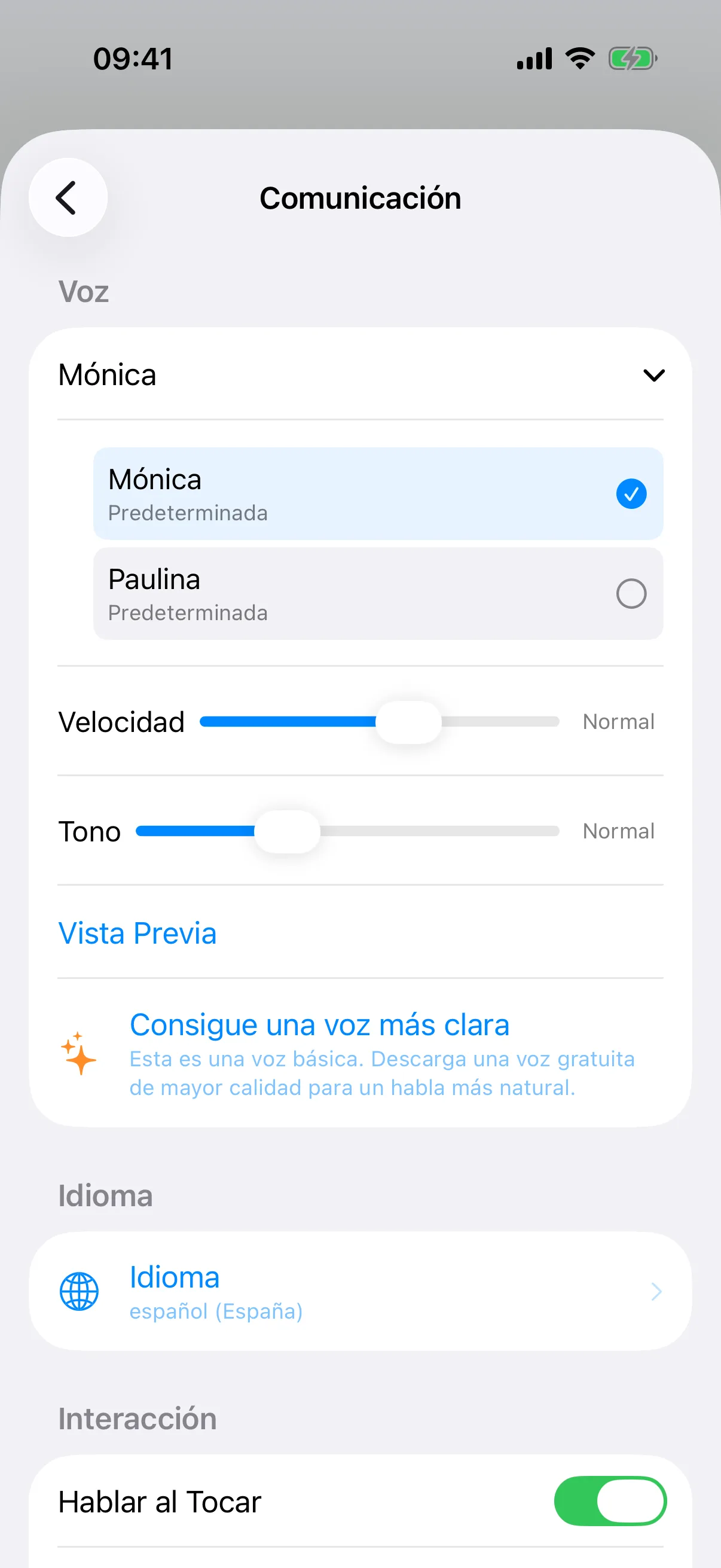 Dónde están los ajustes de voz