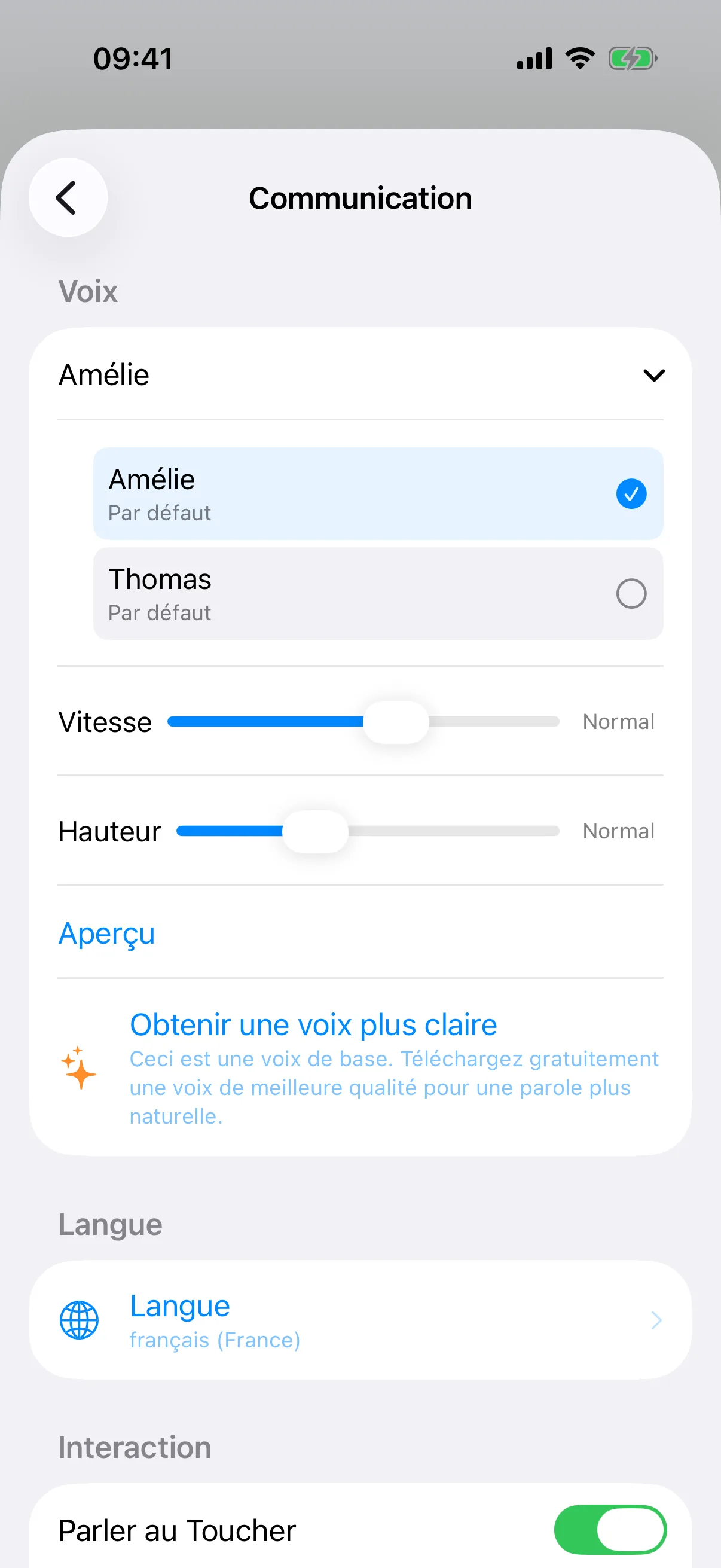 Où se trouvent les réglages de voix