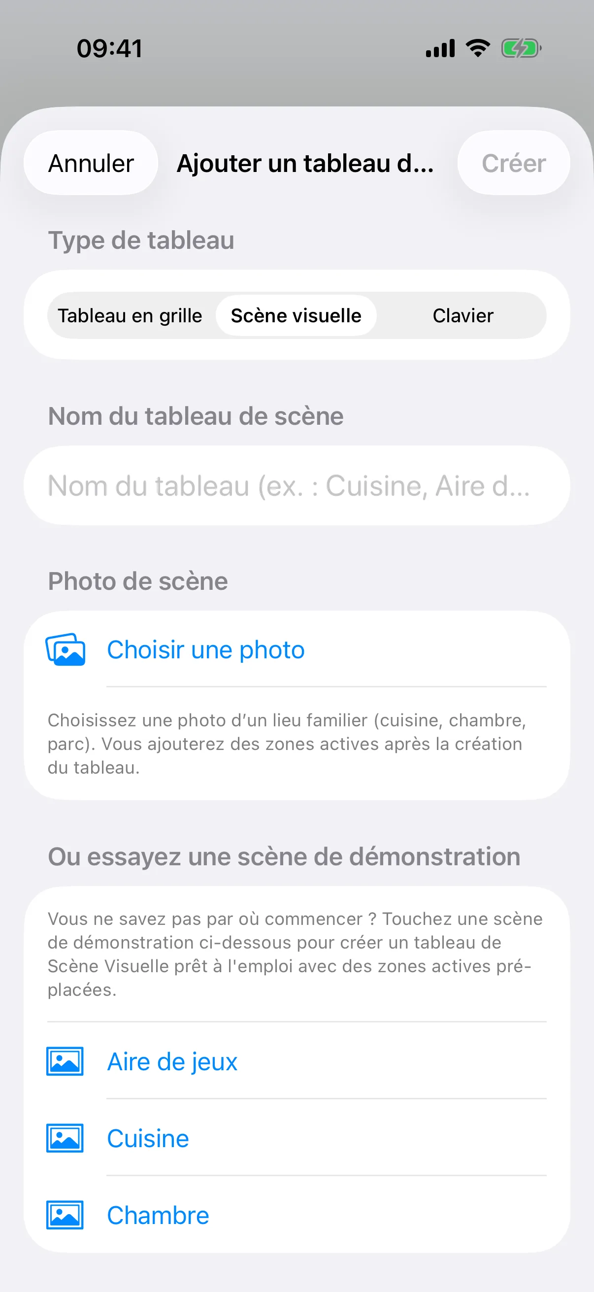 Une scène de démonstration, créée sans avoir besoin de photo, prête pour l'ajout de zones tactiles.