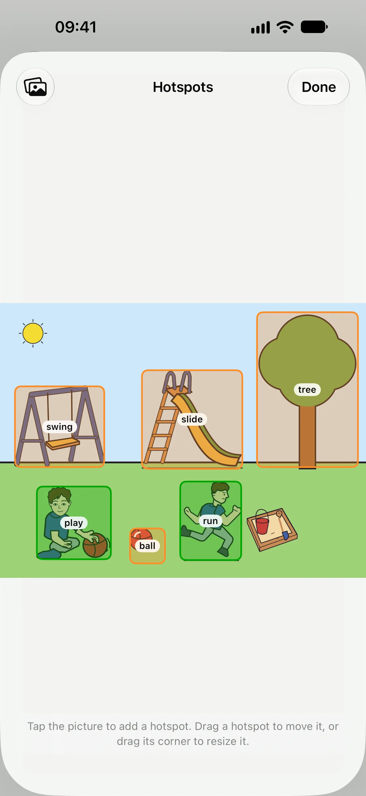 A demo scene, built without needing a photo, ready for tappable hotspots.