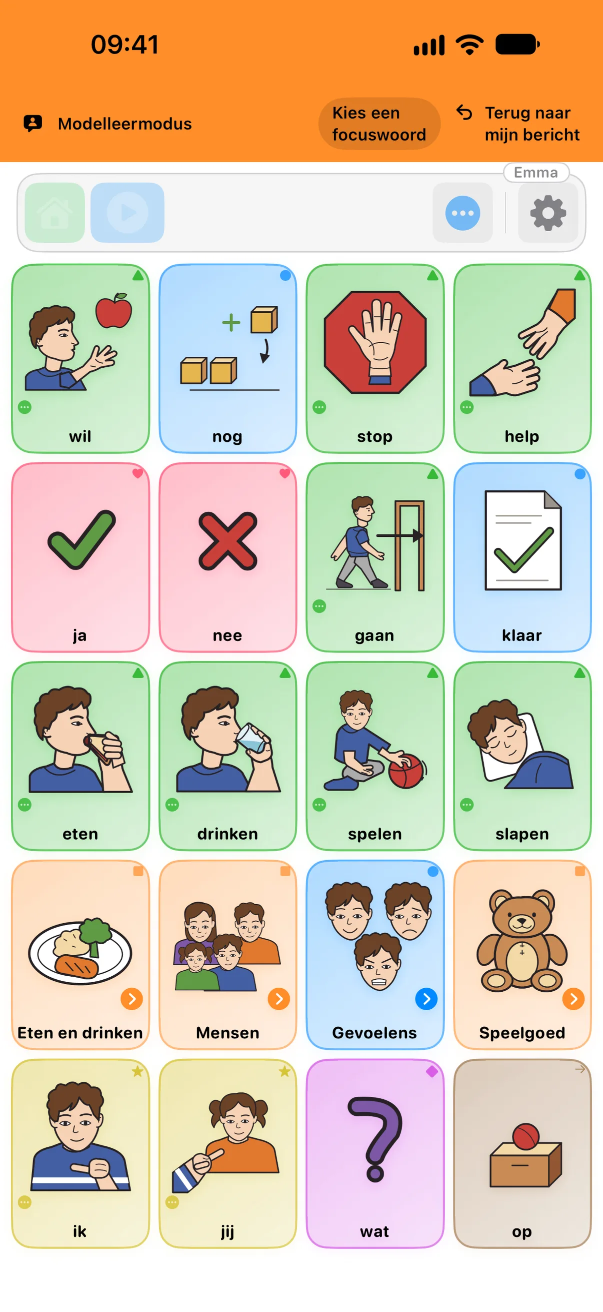 Modelleermodus: laat woorden zien op het bord van je kind, terwijl jouw tikken buiten het bericht blijven