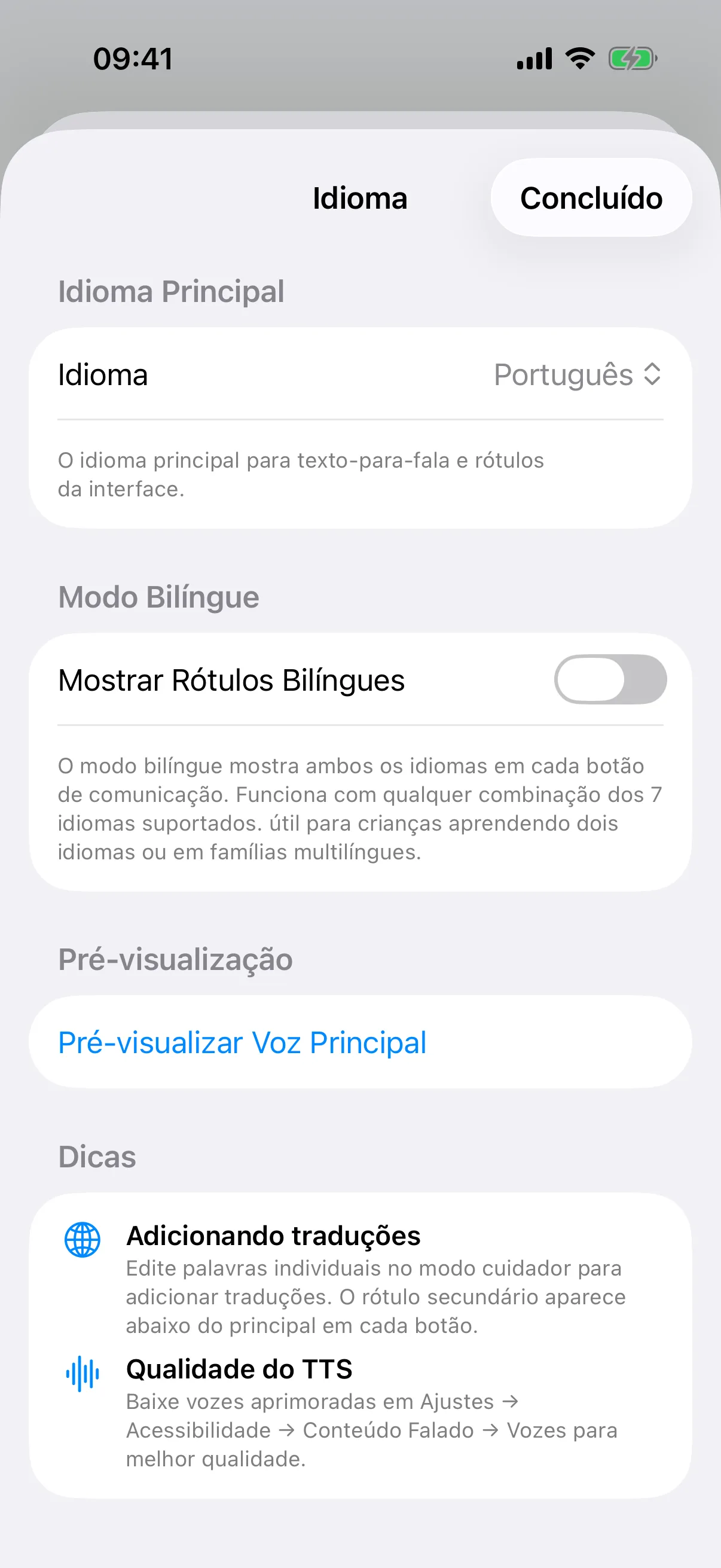 Mostrando os dois idiomas