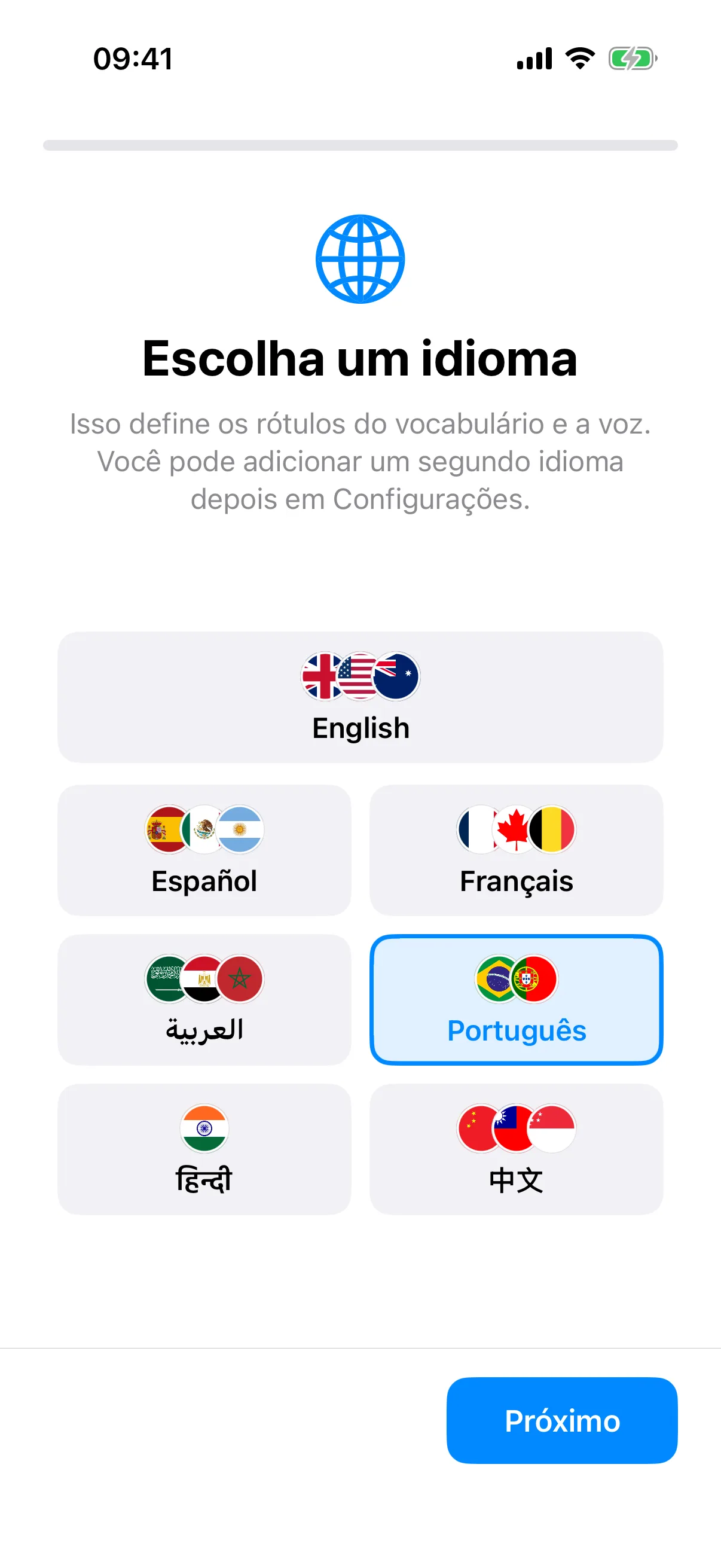 Definindo o idioma principal